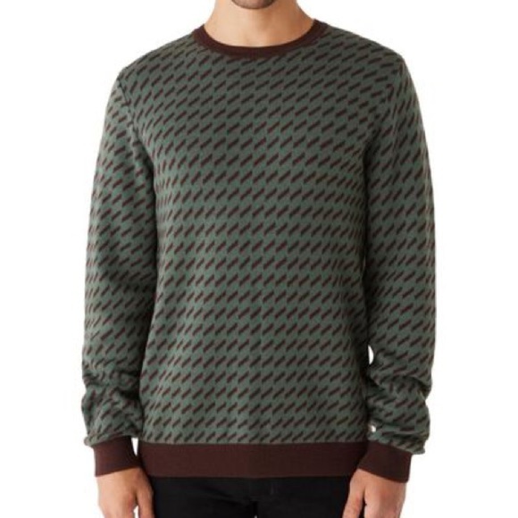 Frank & Oak Mens Knit Crewneck Merino-Wool Navy Blue-Gray Sweater Sz large - Picture 1 of 10